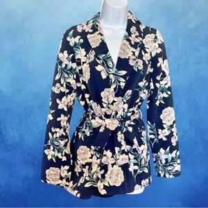 SOLD-Krazy Kat Navy Floral Print Blazer with Tie Waist in Women’s Small